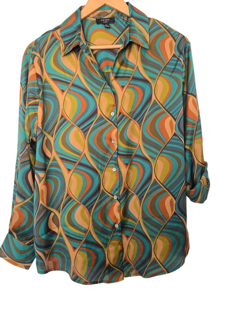 ✨ HAVER London Retro Mod Psychedelic Button Up Blouse Small✨ - Picture 2 of 6